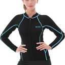 GoldFin Wetsuit Top Women, 2mm Wetsuits Jacket Long Sleeve Neoprene Tops for Water Aerobics Diving Surfing Swimming (Medium, Blue/line)