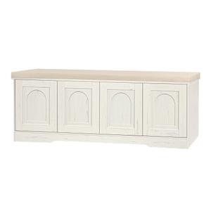 DINZI LVJ Shoe Bench, Entryway Storage Bench with Doors, Cushion, 2-Tier Shoe Rack with 8-Cubby, 47.2L x 13.8W Farmhouse Shoe Organizer Cabinet, Adjustable Shelf, Living Room, Bedroom, Rustic White