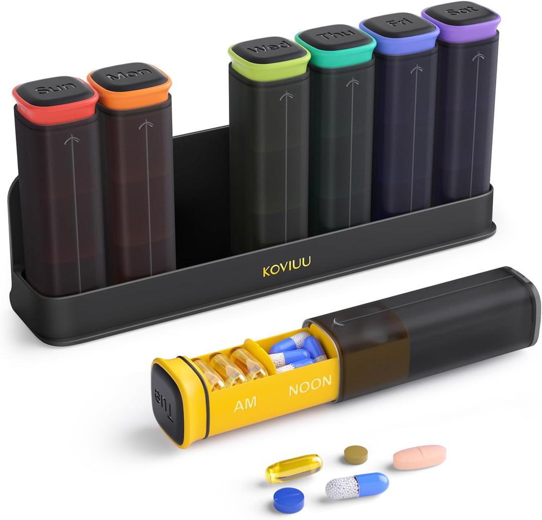 KOVIUU Weekly Pill Organizer 3X a Day, Detachable Pill Box 7 Day, Large 3 Times Daily Pill Case, Travel Pill Container Holder, Week Medication Dispenser Pillbox for Vitamin Supplement Medicine, Black