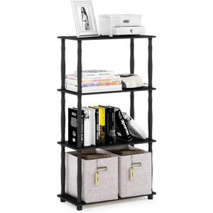 Furinno TURN-N-TUBE Storage Shelves, 4-Tier Book Shelf, Corner Shelf, Toolless Open Shelves, Classic Tubes, for Organization and Storage, Living Room, Home Office, Americano