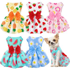 4 x 5 Pack Girl Dog Clothes Floral Summer Puppy Princess Bowknot Dog Dresses for Small Dogs Girl Clothes Cute Outfits for Boys Girls Pets Cats Dogs