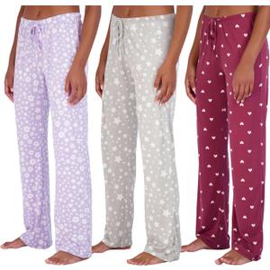 Real Essentials 3 Pack: Womens Ultra-Soft Comfy Pajama Lounge Pants Sleepwear (1X)