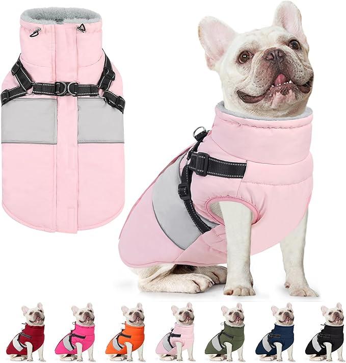 AOFITEE Dog Coat, Warm Dog Jackets for Small Dogs, Dogs Winter Coat with Harness Built in, Reflective Pet Winter Jacket, Waterproof Windproof Puppy Puffer Jacket Fleece Vest, Pink XS
