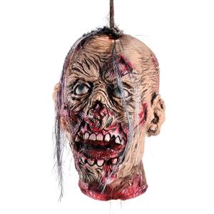 Halloween Decoration Props, Scary Hanging Severed Head Life-Size Bloody Latex Zombie Head for Haunted House Halloween Party Yard Bar Decor