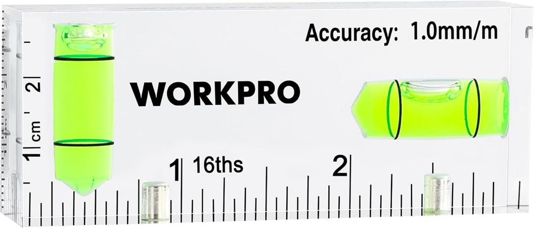 WORKPRO Small Level, 3 Inch Mini Level Tool, Magnetic Level with 2 Different Bubbles 90/180, Shatterproof Cross Check Bubble Level, Pocket Level for Picture Hanging Tool