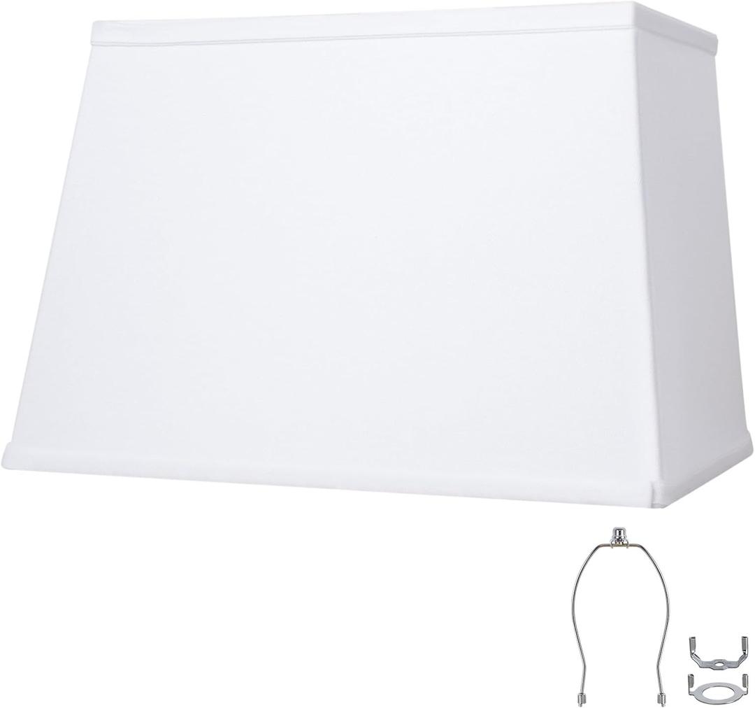 White Lamp Shades, Large Square Lampshades, Top7 x 12.5'' xBottom 9 x 15'' xHigh 9.8 '', Includes 1 Lamp Harp Holder, 2 Adapters, Suitable for Table Lamps and Floor Lamps, Easy Assembly