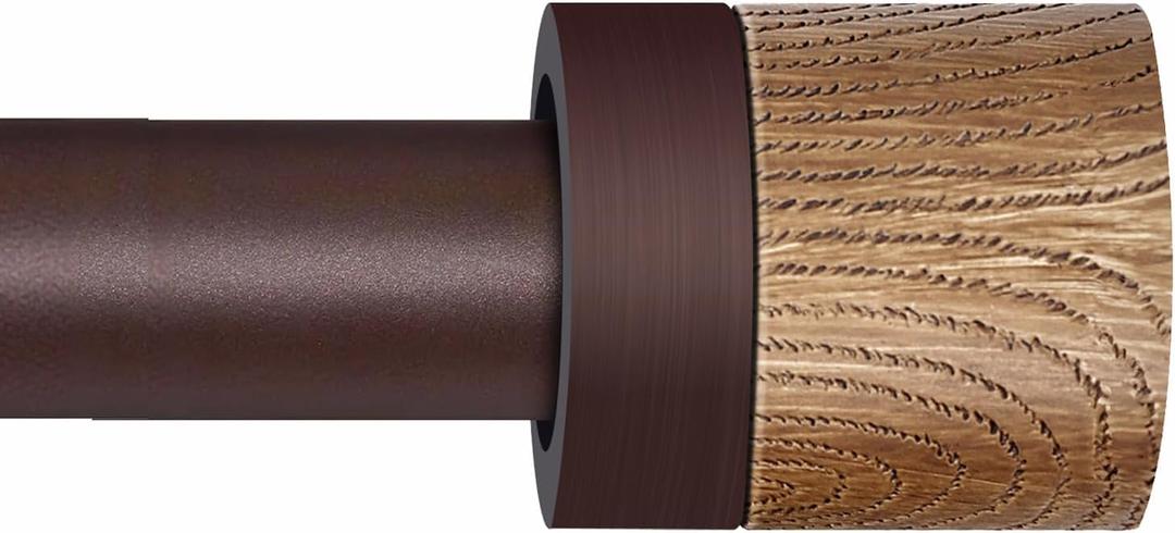 Bronze Curtain Rods for Windows 32 to 45 Inches(2.6-3.75ft), 1 inch Adjustable Window Curtain Rods with Imitation Wood Grain Finials, Heavy Duty Decorative Drapery Rod for Bedroom, Kitchen and Patio