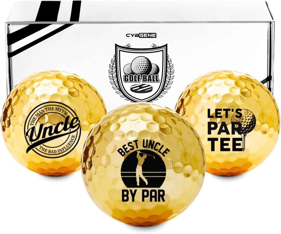 Funny Uncle Gifts Golf Balls Set for Men or Him, Perfect for Uncle, Coworkers, Boss, Golfers, Golf Lovers for Birthday & Father's Day - Gold