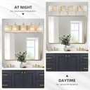 5-Light Modern Vanity Lights Brushed Brass Bathroom Light Fixtures Over Mirror Gold Bathroom Vanity Lighting with Crystal Shade E26 Base Wall Sconce for Bedroom Living Room Restroom Wall Lamp