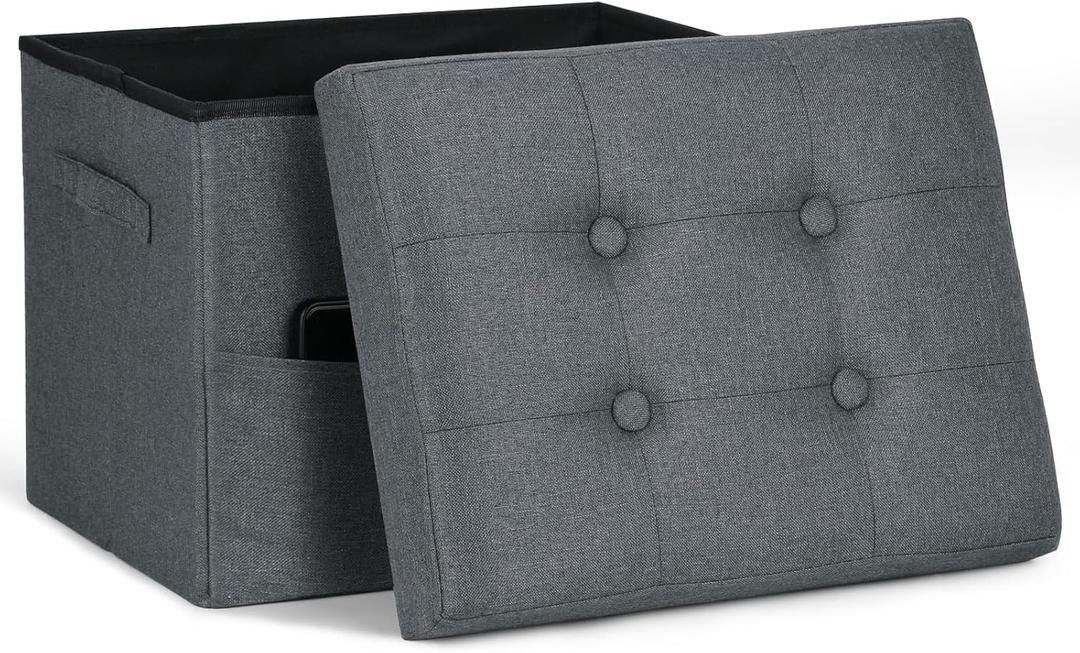 Storage Ottoman Cube, Folding Footstool Rest with Thicker Foam Padded Seat. Liner Ottoman with Storage Bench or Living Room, Bedroom, Home Office, Coffee Table. 17x13x13in, Gray Green