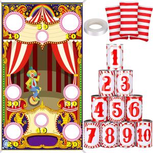 14 Pcs Carnival Bean Bag Toss Games with 10 Carnival Can 3 Bean Bag and 1 Banner for Family Party Birthday Easter Outdoor Activities