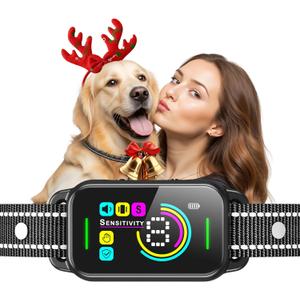 Dog Bark Collar for Large Medium Small Dogs - Smart AI 1S Stop Barking, Anti Barking Device & Dog Training Collar with Beep, Vibration & 8-Level Sensitivity, IP67 Waterproof, USB-C Fast Charge - Black