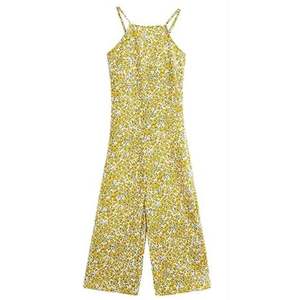 WDIRARA Girl's Spaghetti Strap Sleeveless Zipper Back Cami Jumpsuit Long Pants (Multicolored Green) Size: 9y/o