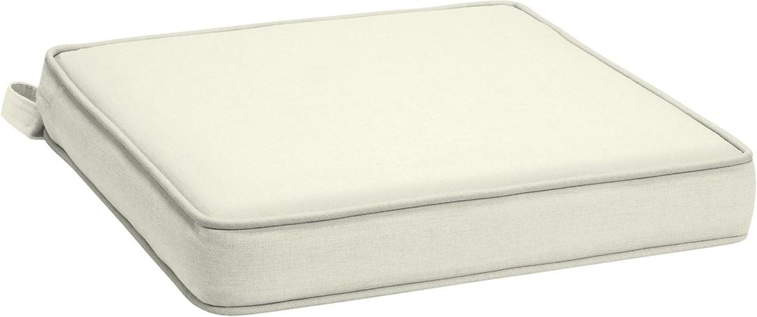 Arden 19 x 19 Luxury Foam Outdoor Double Welted Dining Seat Cushion, Made with PROFOAM, Performance Fabric, Rain-Proof, Fade Resistant, Cream Woven Solid, 19"L x 19"W x 3.5"H