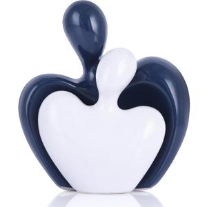 DOVDOV Blue and White Mini Ceramic Couple Sculpture, Romantic Love Decorative Statue, Couple, Blue Home Decor, Suitable for Dresser, Bookshelf, Office, Coffee Table Desktop Decoration.
