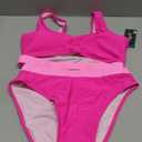 Blooming Jelly Women's High Waisted Bikini Sets High Cut Bathing Suits Two Piece Sporty Cut Out Swimsuits (Color Block Hot Pink), S