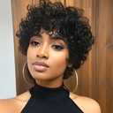 MOONSHOW Short Curly Wigs for Black Women Pixie Cut Wig Curly Bob Wigs for Black Women Short Wig with Bangs Synthetic Afro Wigs Black Curly Wigs for African American Women (Natural Black)