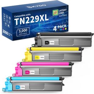 TN229XL Compatible Toner Cartridges Replacement for Brother TN229 TN229XL TN-229XL TN229 XL Work for MFC-L3780CDW MFC-L3720CDW HL-L3280CDW HL-L3220CDW HL-L3300CDW (Black,Cyan,Magenta,Yellow,4 Pack)