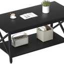 GreenForest Black Coffee Table with Storage Shelf 39 inch, 2 Tier Rectangular Center Table for Living Room, Modern Farmhouse Small Table for Home Office, Easy Assembly