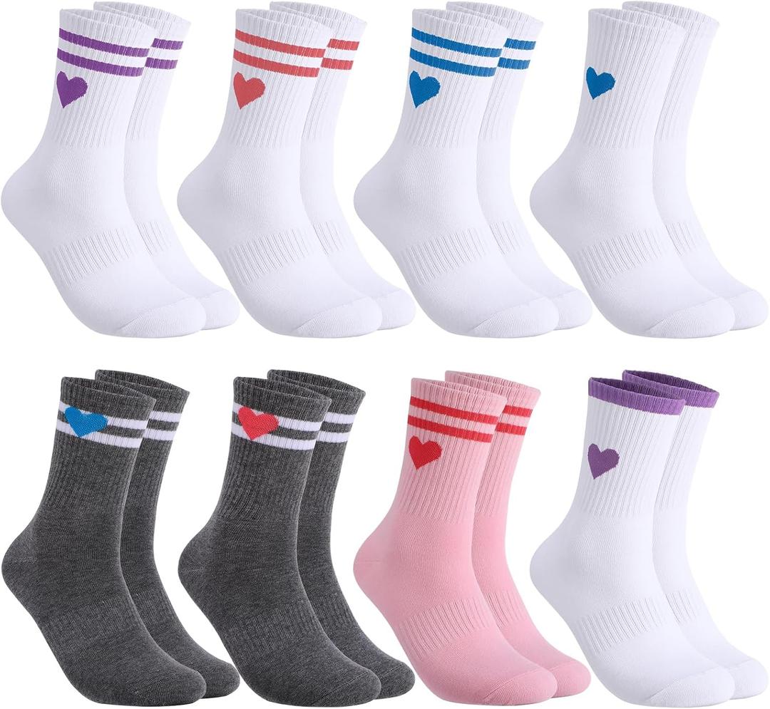 Jspupifip Heart Socks 6 Pairs Crew Athletic Cotton Women Striped Socks with Retro Stripes Hearts