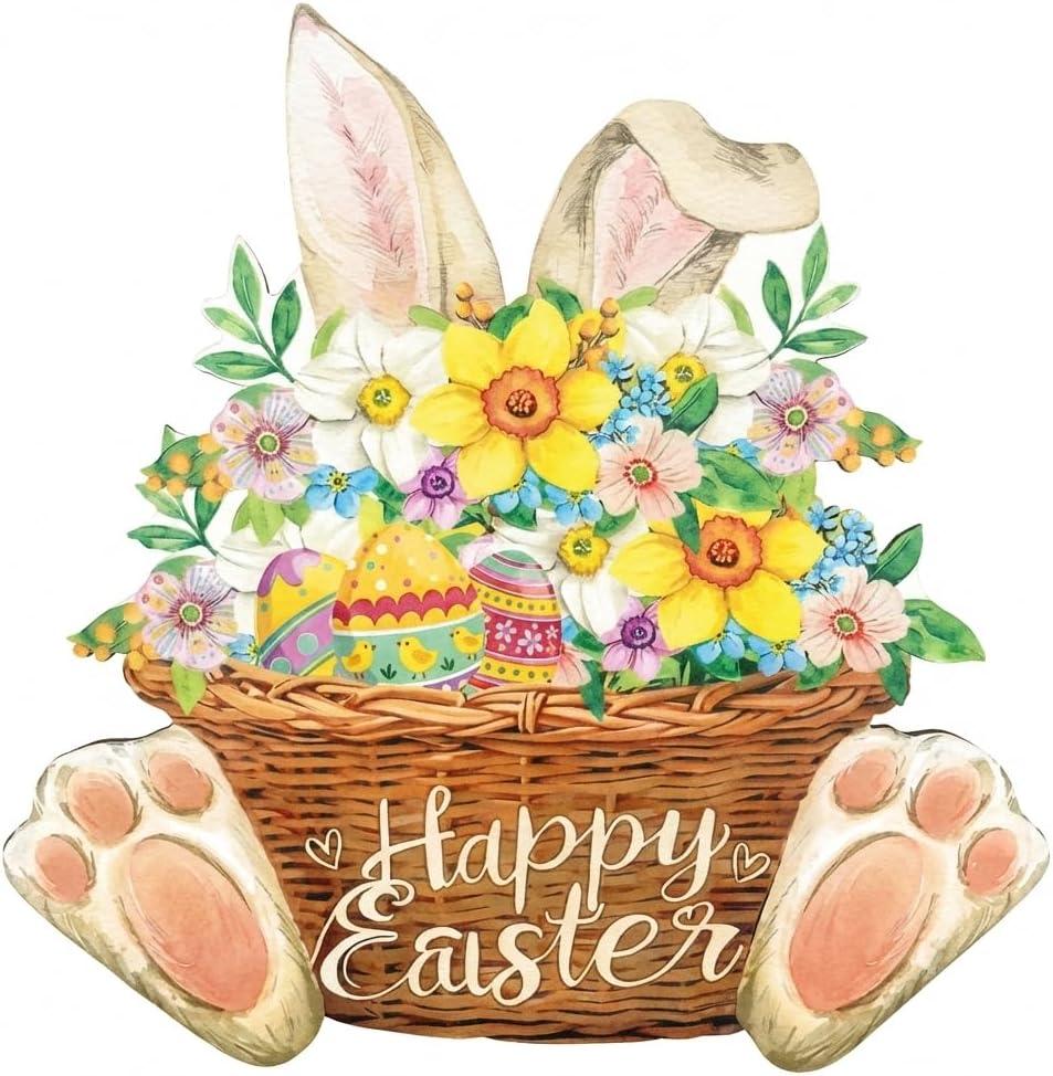 Door Wreath Easter Wooden Easter Door Wreath Easter Wreath Door Easter Wreaths Wooden Door Decoration Easter Bunny Easter Egg Easter Decoration Hanging for Front Doors, Walls, Windows