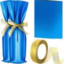Yeaqee 50 Pcs Christmas Wine Bottle Gift Bags with Gold Bow Ribbons Metallic Wine Bags Gift Wrap for Holiday Party Favor, 18 x 6 Inch(Blue)
