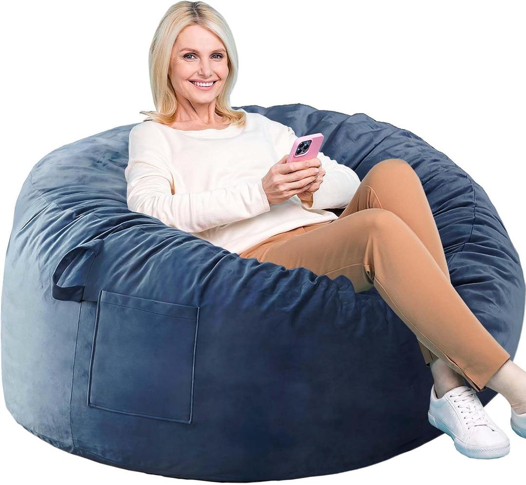 Bean Bag Chairs, Memory Foam Stuffing Bean Bag Chair for Adults/Teens/Kids, Velvet Lazy Sofa Furniture with Removable High-Rebound Memory Foam for Living Room Bedroom College Dorm (M (36x36x24 In), Blue)