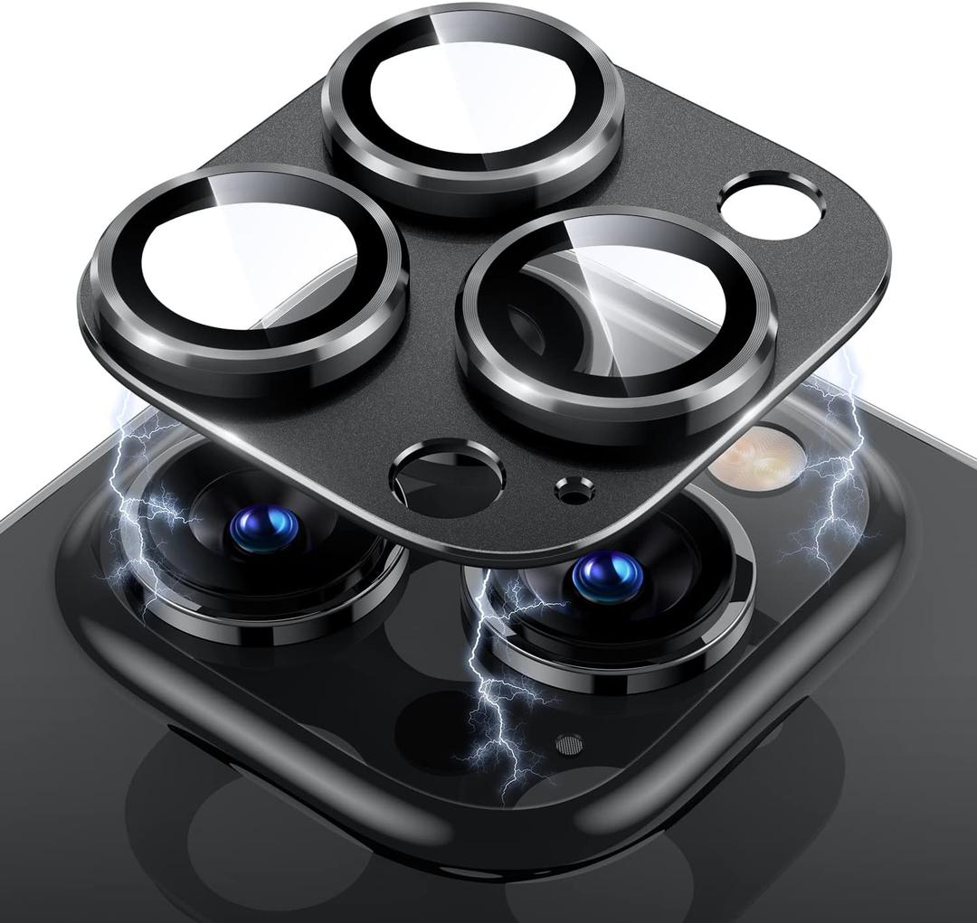 Uyiton for iPhone 14 Pro/iPhone 14 Pro Max Camera Lens Protector, [Drop Protection] 9H Tempered Glass Camera Cover Screen Metal Ring Case Friendly Scratch Resistant Easy to Install - Black