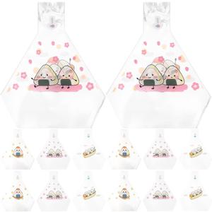 ABOOFAN Triangle Onigiri Packaging Bags Disposable Rice Ball Wrappers with Cute Cartoon Design 5.91 Inch Sushi Wrapping Bags for Takeout and Party