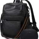 Leather Backpack Purse for Women Designer Ladies Shoulder Bag Fashion Faux Work Travel Handbags (Kcus22001-black)