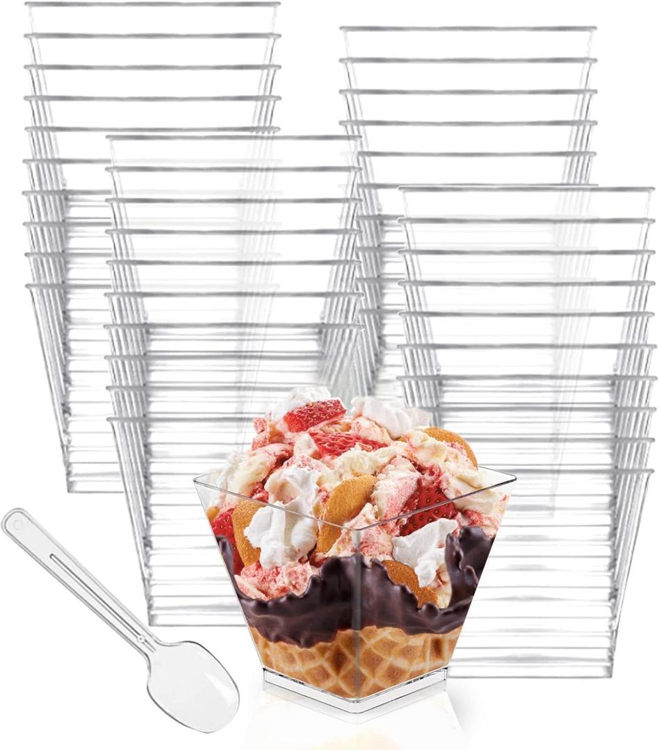100pcs 4 oz Dessert Cups with Spoons Parfait Cups Appetizer Cups Small Dessert Cups Dessert Bowls for Tasting Party Desserts Mousse Puddings Ice Cream