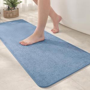 Color&Geometry Quick Dry Thin Light Blue Chenille Bathroom Runner, 17"x47" - Absorbent, Non Slip, Washable, Long Bathmat with Rubber Backing, Large Bath Mat for Floor & Shower (1'5" x 3'11" (Rectangular))