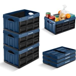 CleverMade Collapsible Storage Bins 32L 3 Pack  Heavy Duty Foldable Storage Bins with Built-In Handles for Garage Storage and Home Organization - Ocean