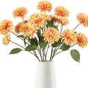 6PCS Dahlia Artificial Flowers with 3 Heads 29in Long Stem Faux Dahlia Silk Flowers Fake Dahlia Bouquets for Wedding Home Baby Shower Table Centerpieces Decor Floral Arrangements (Orange)