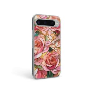 YTanazing Stained Glass Flower Phone Case for iPhone 17 Air, Cute Trendy Elegant Pink Rose Stained Glass Design Shockproof Slim TPU and Hard PC Protective Cover for Girls Women