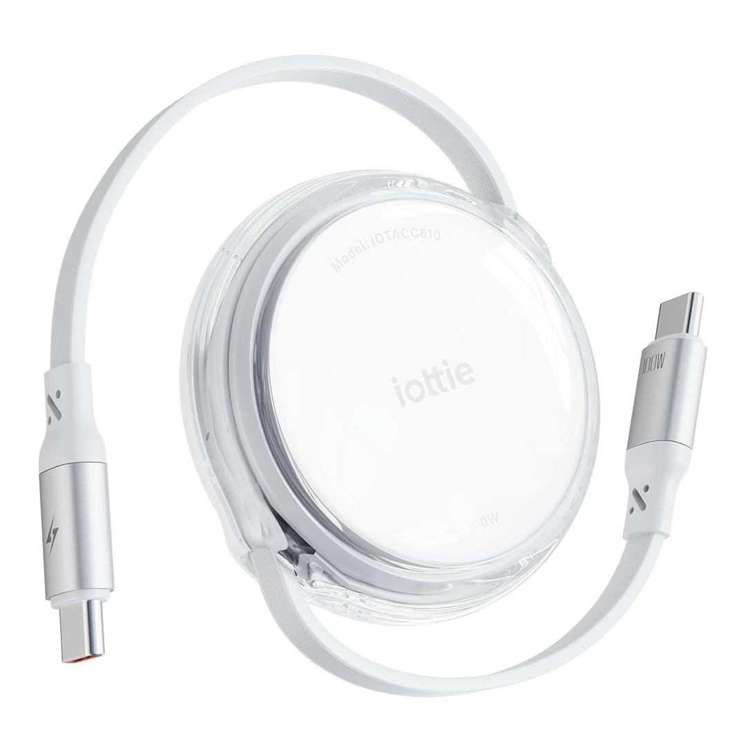 iOttie Basix 100W Retractable USB-C Cable, Fast Charging USB C-to-C Cable with 4 Adjustable Cable Lengths, USB C Cable for iPhone 16, 15 (Pro, Plus, Pro Max), Samsung S24/23+