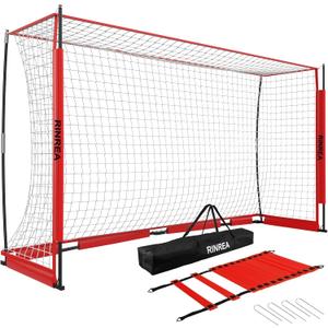 Portable Soccer Goal, Collapsible Soccer Goal Net Metal Base, Quick Setup Soccer Training Equipment with 1 Carry Bag, 1 Agility Ladder, 4 Ground Nails (Standard Red)