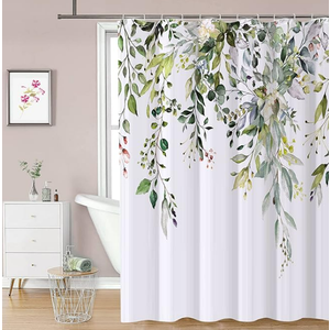 REZAYMRS Floral Shower Curtain with 12 Hooks, 72''x72'' Waterproof Polyester Fabric Shower Curtains for Bathroom, Weighted Hem Bathtubs Hotel Curtain, Machine Washable, Quick Dry (Green)
