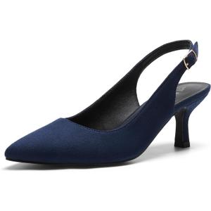 DREAM PAIRS Women's Kitten Heel Slingback Pointed Closed Toe Low Stiletto Heels Dress Bridal Elegant Wedding Pumps Shoes, Size 7.5 Navy-Suede-1,SDPU2444W