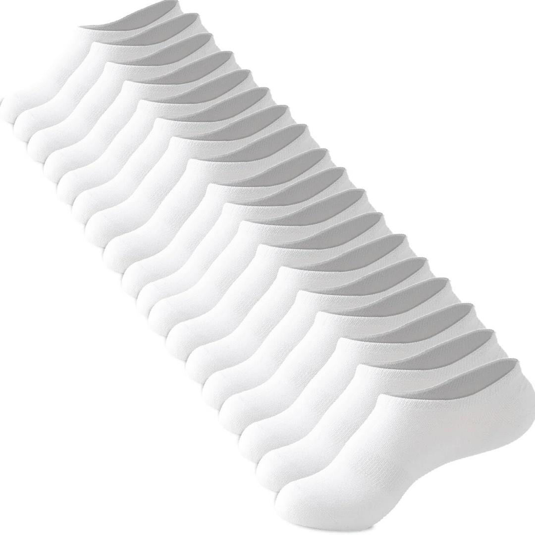Loucey 18 Packs No Show Socks Invisible Socks Men Women Cushioned Low Cut Ankle Sock for Running Gym Hiking (9 Pairs) (10-11, White)