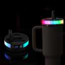 Colorful LED Flip Straw Tumbler Lid for Stanley Quencher H2.0/ProTour 40oz Tumbler, Cup Cover with 12 Flash Light Mode & Temperature Sensor Display for Stanley Cup Accessories (Black)
