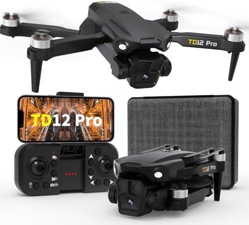 Toladrone TD12Pro Drones with Camera Brushless Motor Drone for Beginners 4K HD Camera Level 3 Wind Resistance 90° Electrically Adjustable Foldable FPV Mini Drone with Carrying Case