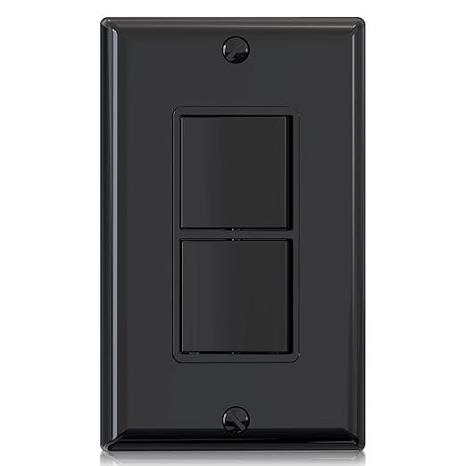 AIDA Single Pole Double Paddle Rocker Decorator Light Switch, 15 Amp Self-grounding Electrical Light Switches, Residential Grade, UL Listed (1 Pack, Glossy Black)