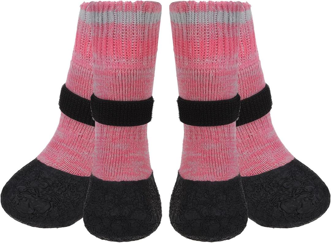 Mihachi Anti Slip Dog Socks, Dog Boots for Hardwood Floors Prevent Licking, Traction Control Waterproof Rubber Sole Paw Protectors for Small Medium Large Dogs, Pink Large