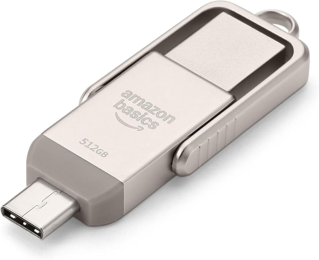 Amazon Basics 512GB USB Flash Drive, Thumb Drive Memory Stick with USB C and USB A Dual Ports, Champagne Silver