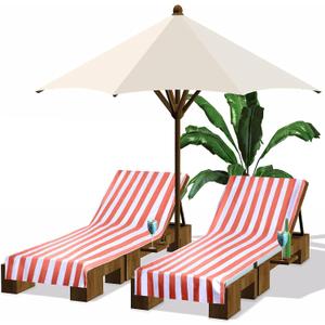 Fumete 2 Pack Lounge Chair Covers 30 x 85 Inch Pool Chaise Lounge Towels Microfiber Beach Chair Towel Portable Striped Outdoor Patio Furniture Cover for Sunbathing Picnic Spa(Orange)