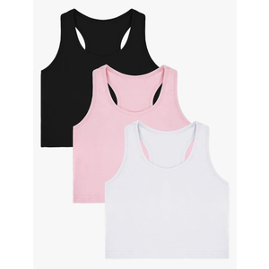 Bencailor 3 Pcs Girls Dance Tank Top Racerback Crop Tank Top Sleeveless Girls Tops Vests for Children White Black Pink 11-12 Years