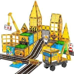 SKTMYY Magnetic Tiles for Kids, Construction Toys with Crane Road Truck
Magnets Building Blocks, Ages 3-5 4-8, Montessori Preschool Educational, STEM Toy, Birthday Gift for 3+ Years Old Boys