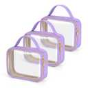 Wedama TSA Approved Toiletry Bag, 3 Pack Clear Makeup Bags with Handles, Quart Size PVC Clear Cosmetic Bags for Women and Men, Carry on Airport Airline Compliant Bag, Purple