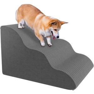 Pet Stairs for Small Dogs and Cats, Comfortable Curved Design with Waterproof Cover, High-Density Foam Steps for Beds or Sofas, Durable and Lightweight, 3-Layer, 21.7x15.7x13.8 Inches Grey